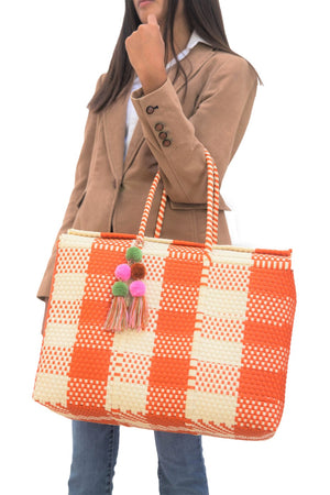 Bombon Tote Bone / Orange Plaid