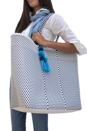 Large Open Tote White / Navy