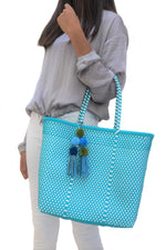 Medium Open Tote Turquoise / White