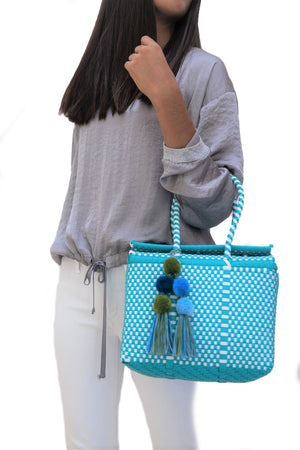 Bombon Tote Mini Turquoise / White