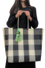 Large Open Tote Bone / Black Plaid