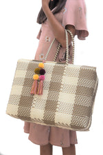 Bombon Tote Bone / Gold Plaid