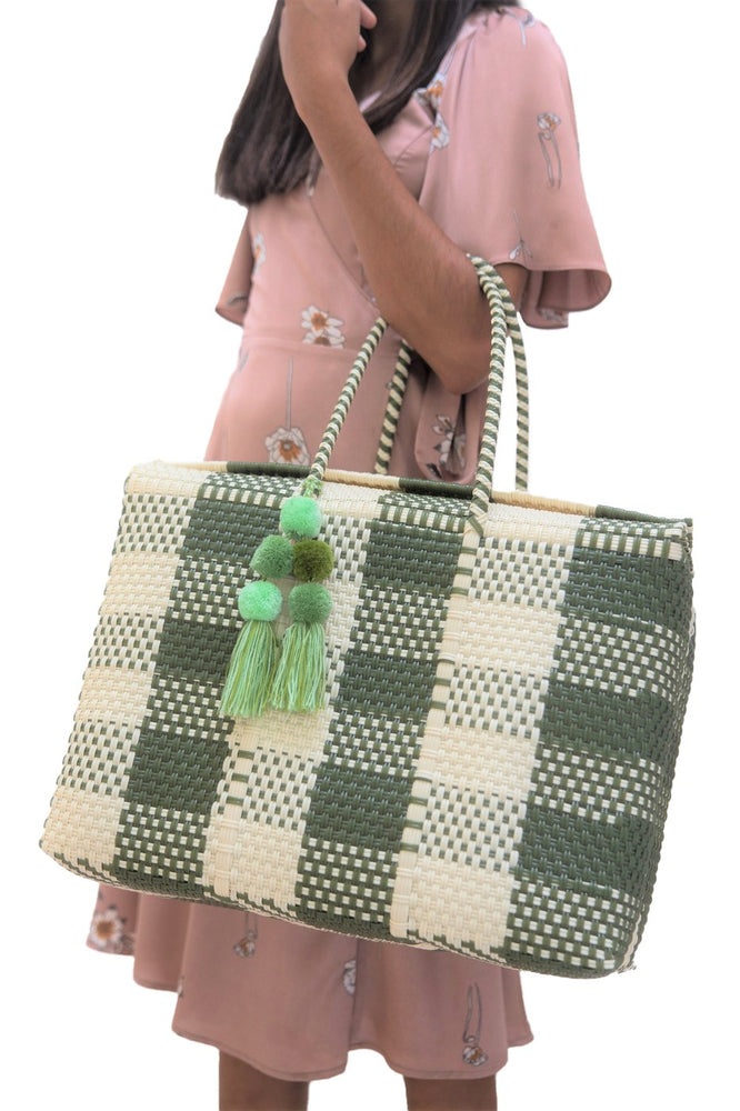 Bombon Tote Bone / Olive Green Plaid