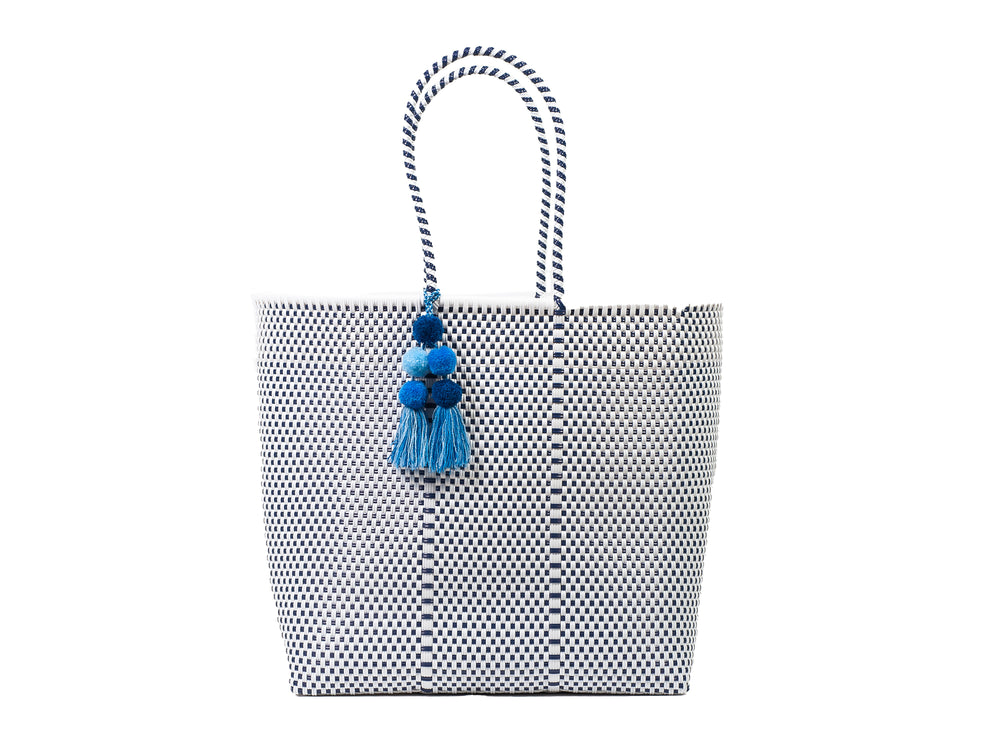 Large Open Tote White / Navy