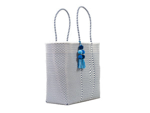 Large Open Tote White / Navy