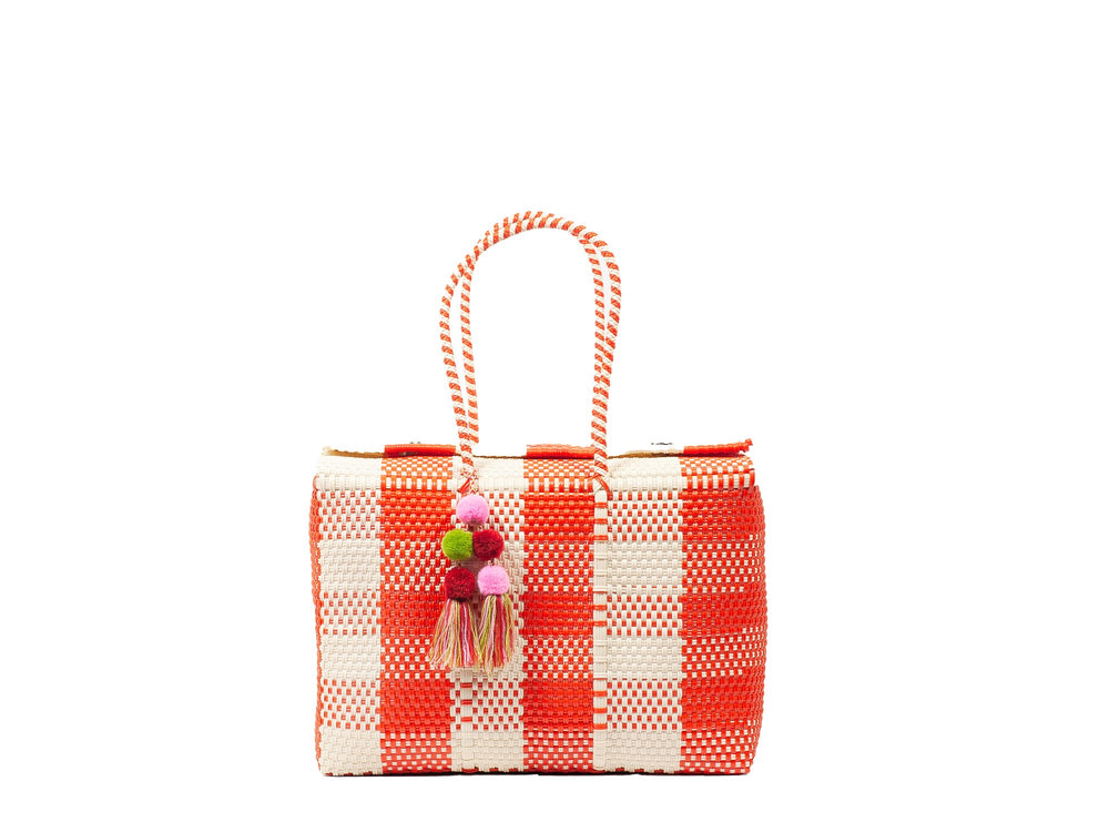 Bombon Tote Bone / Orange Plaid